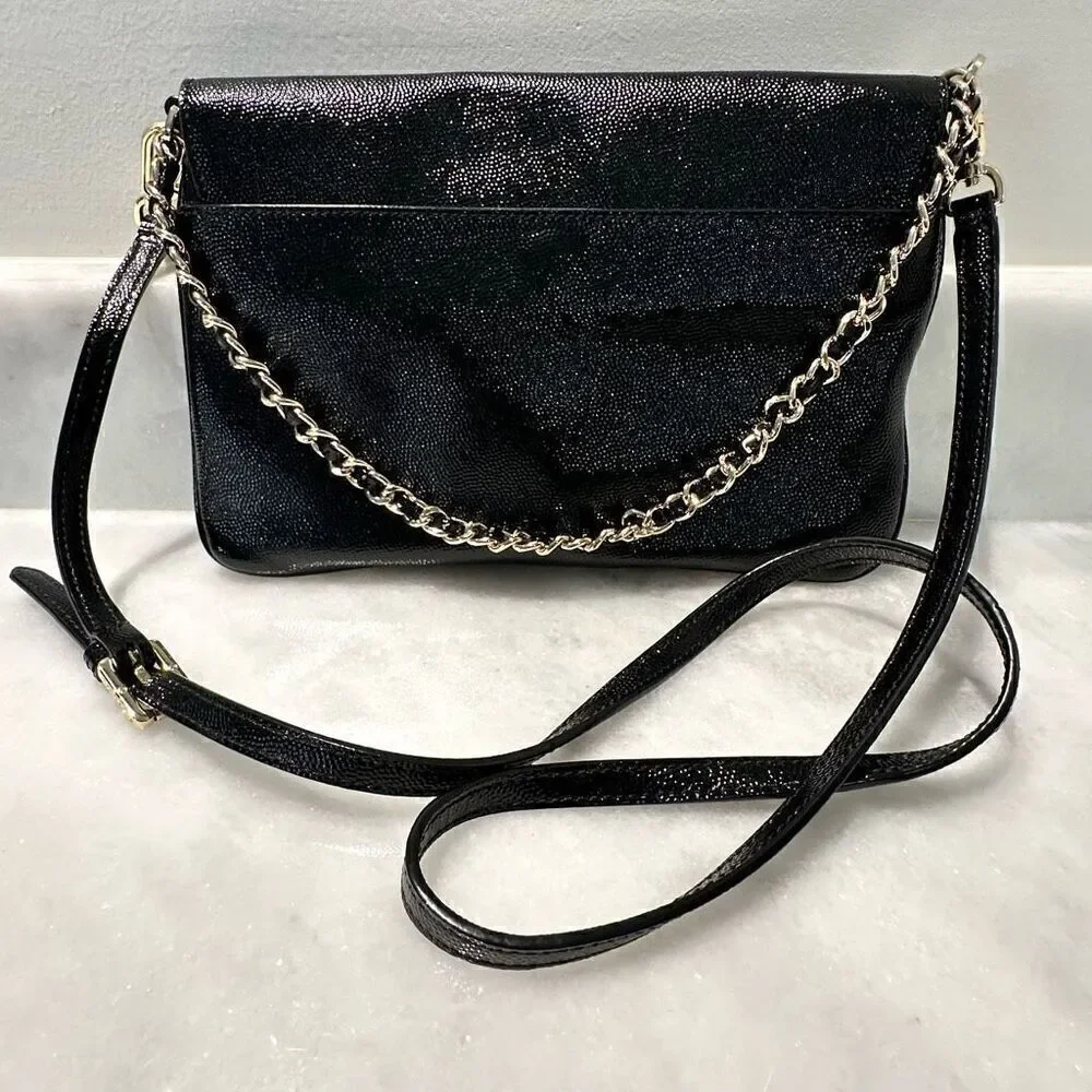 Tory Burch Magnetic Leather Chain Link Adjustable Black Crossbody Bag One Size